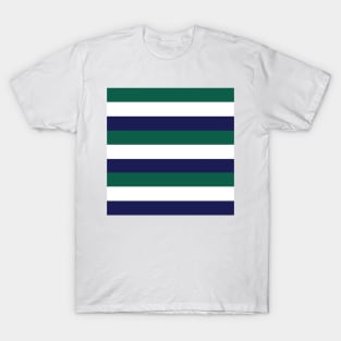 Green Navy White Horizontal Stripes Pattern T-Shirt